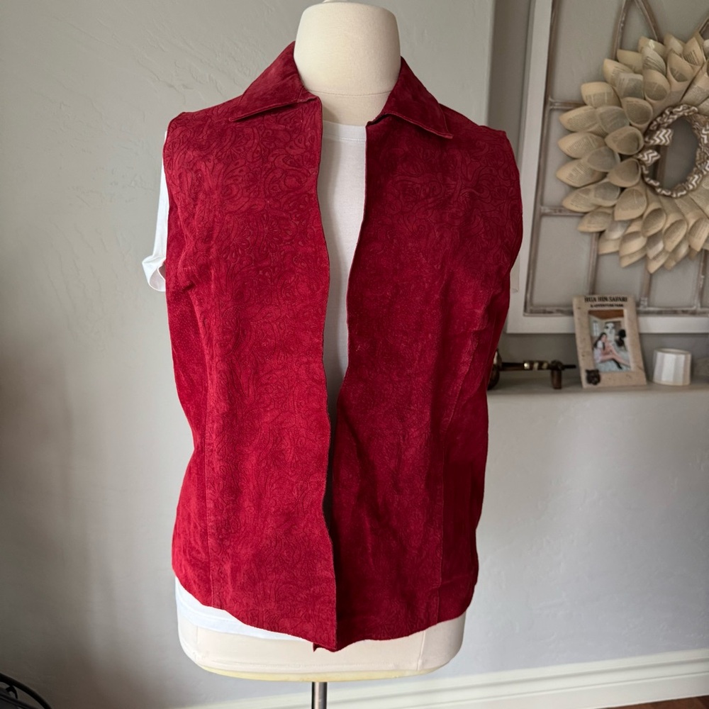 Coldwater Creek Women's Vintage Red Leather Suede Vest‎ Size 1X